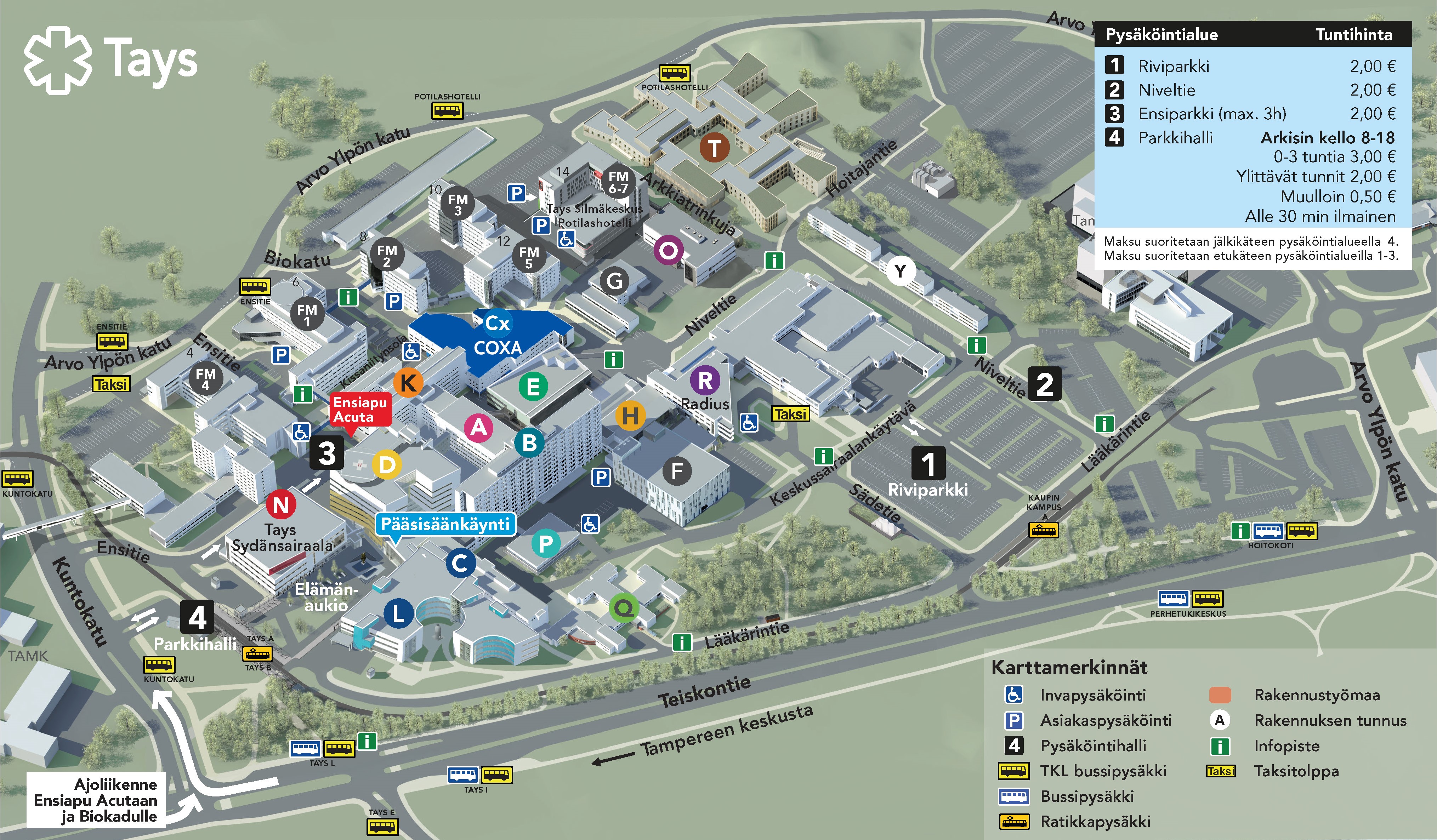 Map of Tays hospital complex in Tampere